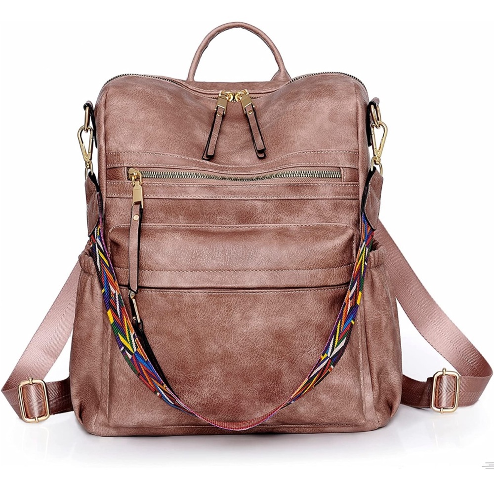 EUC Dark Pink Dora & Liz Vegan Leather Large Backpack (No Shoulder Purse Strap)